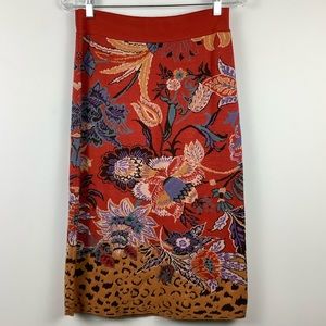 Maeve Anthropologie Floral Leopard Knit Skirt Red